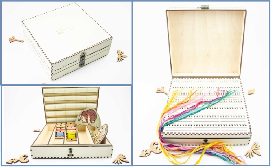 Medinė dėžutė ritėms su adatų rūšiuokle (OG-066)